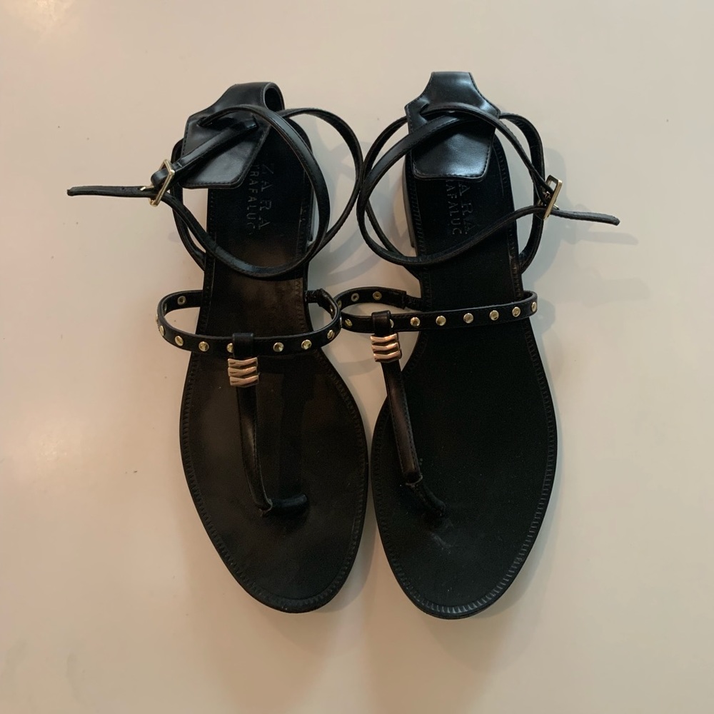 Zara Black Sandals with Ankle Straps